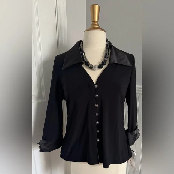 New with tags! Joseph Ribkoff black fit-&-flare blouse! - Picture 2 of 15